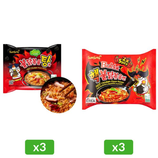 3 Adet Buldak Çok Acılı Soğanlı Tavuklu 145 Gr & 3 Adet Samyang Hot Chicken Flavor Ramen 2x Spicy...