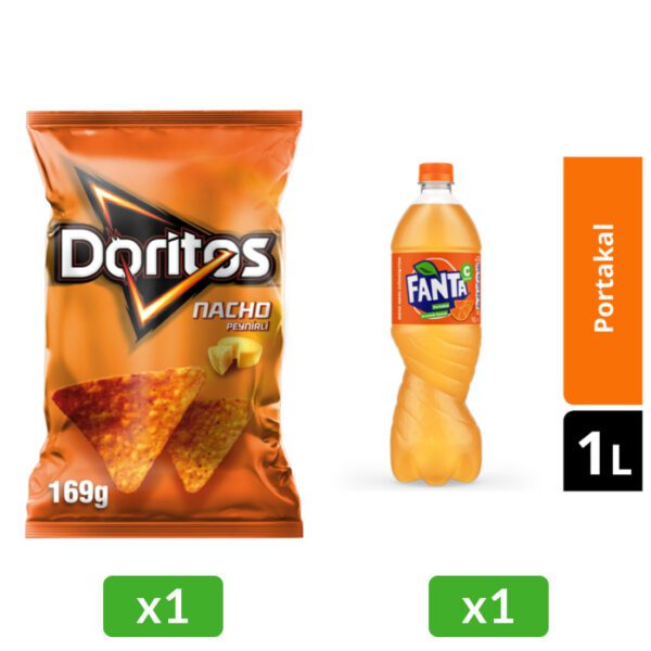 1 Adet Gazoz Portakal Aromalı 1 Lt & 1 Adet Cips Nacho Peynirli Mısır Parti Boy 169 Gr