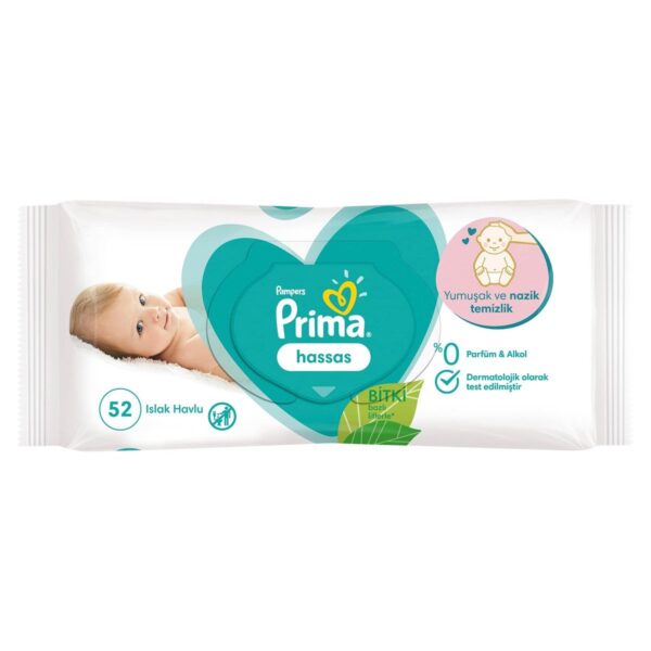 Prima Pampers Hassas Bitki Bazlı Liflerle 52 Adet Islak Havlu
