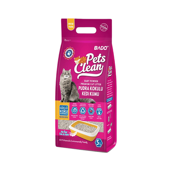 Bado Pets Clean Bentonit Topaklanan Pudra Kokulu Kedi Kumu (5 L)